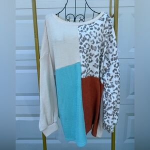 Colorblock and Leopard Print Sweater